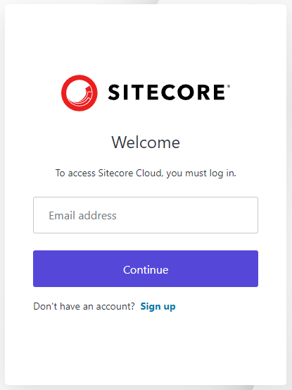 The Sitecore Cloud Portal login page.